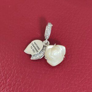 Pandora White Rose in Bloom Double Dangle Charm